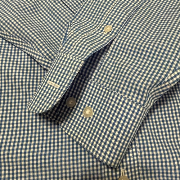 Devon & Jones Large Button Down Checked Blue and White Long Sleeve Shirt - Picture 8 of 10